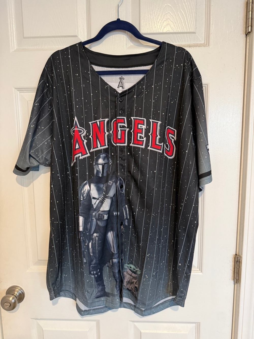 Los Angeles Angels Star Wars Mandalorian Jersey - Black with Red Logo